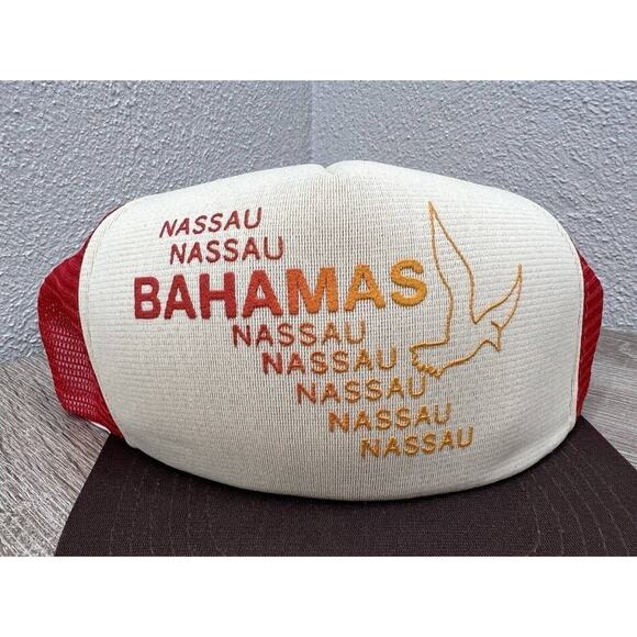 Vintage Nassau Bahamas Flat Brim Mesh Adjustable Trucker Hat - Picture 2 of 11